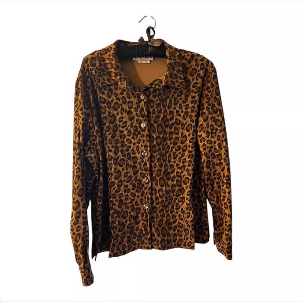 N Touch 90s Y2K Vintage Leopard Button Up Heavy Blouse Sz 16
